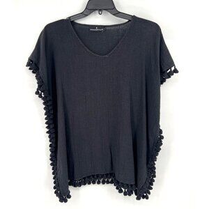 Tuckernuck Pomander Place Womens Black Swim Cover Dress With Tassel Trim XS/S